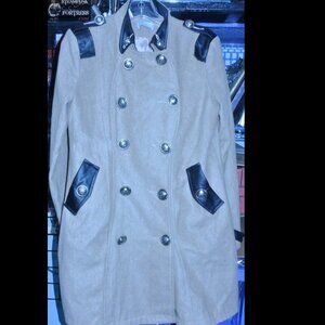 TAN BROWN ITALIA GOGO WARM WINTER COAT JACKET MID THIGH SILVER BUTTONS SMALL MED